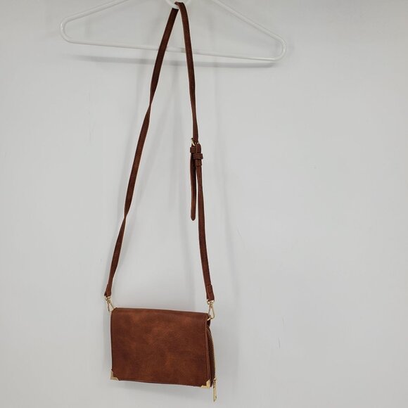 Urban Expressions Brown and Gold Hardware Crossbody Small Purse Bag - Picture 1 of 11